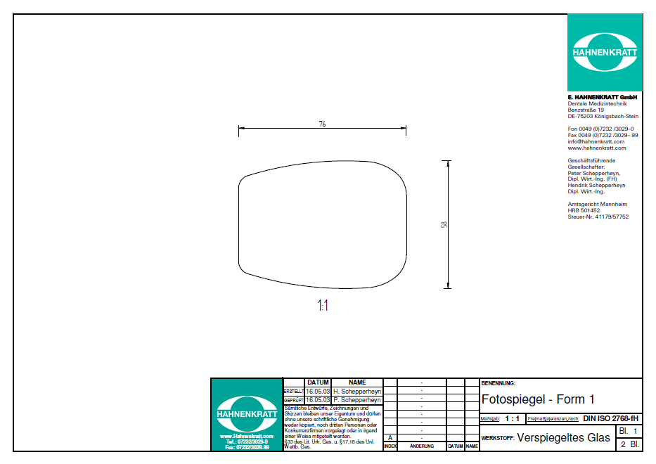 Ultra FS Photographic Mirror Occlusal 58x76mm
